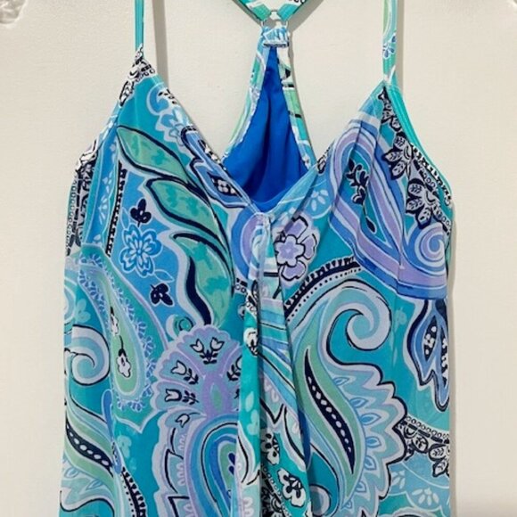 Beach House Ruffle Mesh Layer Underwire Blue Tankini Top Swim Top Size 6 - Picture 3 of 7